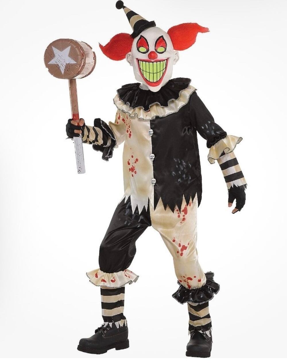 GLOW IN THE DARK CARNIVAL NIGHTMARE KILLER CLOWN SCARY COSTUME- CHILD M (8 - 10)